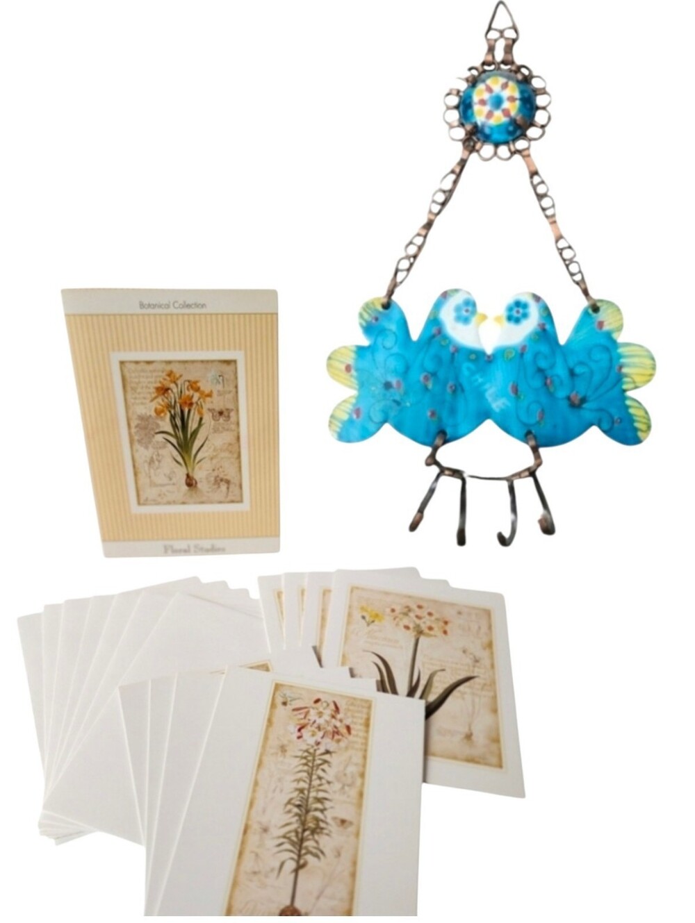 2pc Blank Botanical floral cards Stationary set & Vintage Chilean Folk Art